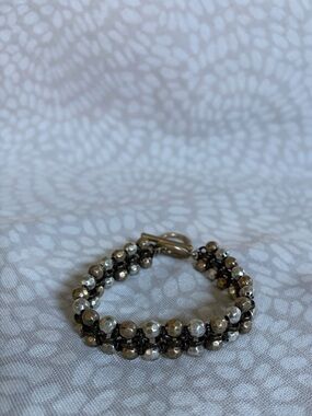 Silpada Sterling Silver Pearlized Beaded Double Row Bracelet